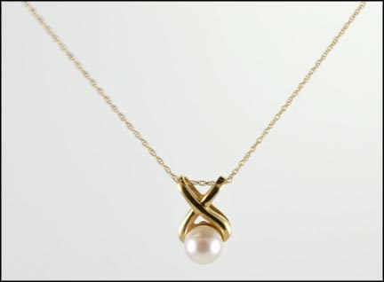Pearl "X" Pendant in 10K Yellow Gold LARGE