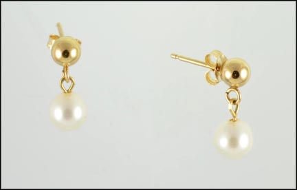 Pearl Drop Earrings in 14K Yellow Gold LARGE