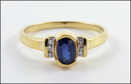 Oval Sapphire and Diamond Ring in 10K Yellow Gold LARGE