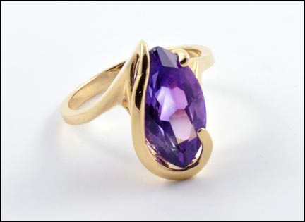 Marquise Cut Amethyst Swirl Ring in 14K Yellow Gold MAIN