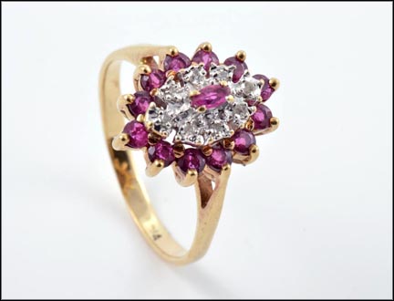 Ruby and Diamond Cluster Ring in Yellow Gold LARGE
