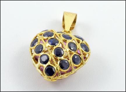 Ruby and Sapphire Reversible Pendant in 18K Yellow Gold LARGE
