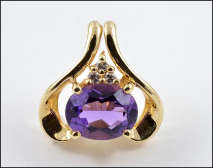 Oval Amethyst and Diamond Pendant in 14K Yellow Gold MAIN