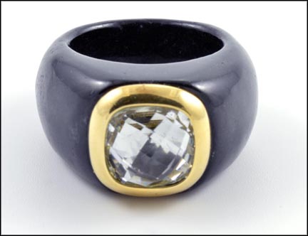 Onyx and Crystal Ring in 14K Yellow Gold MAIN