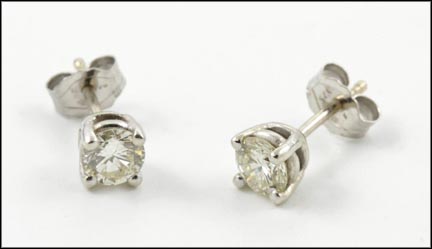 Round Brilliant Cut Diamond Stud Earrings in White Gold LARGE