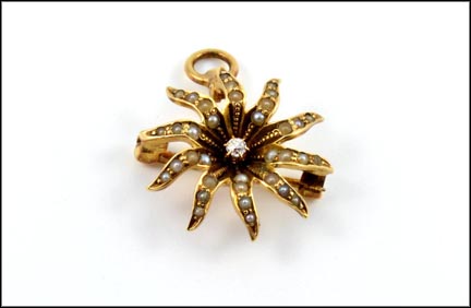 1890's Pearl Brooch or Pendant in 14K Yellow Gold LARGE