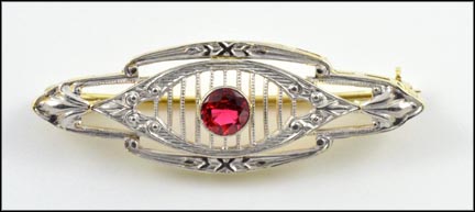 Red Zircon Pin in 14K Yellow and White Gold MAIN