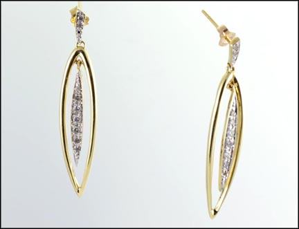 Diamond Drop Earrings in 10K Yellow Gold LARGE