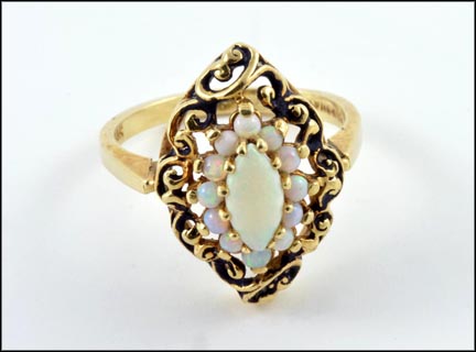 Reproduction Opal Ring in 14K Yellow Gold LARGE