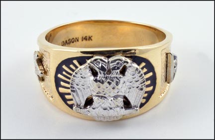 Men's Masonic Ring in 14K Yellow and White Gold LARGE