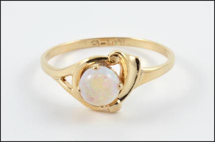 Round Opal Ring in 10K Yellow Gold LARGE