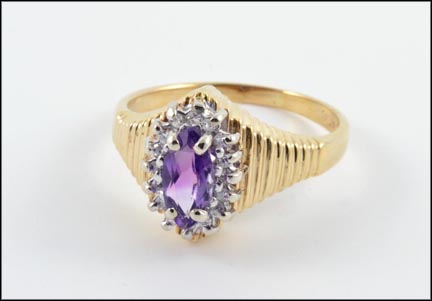 Marquise Cut Amethyst Ring in 10K Yellow Gold LARGE
