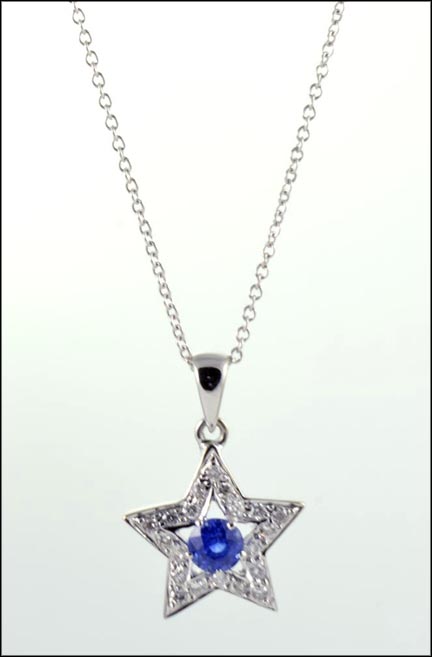Sapphire and Diamond Star Necklace in 18K White Gold LARGE