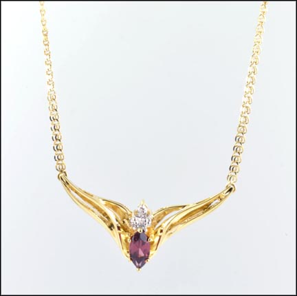 Marquise Cut Garnet Necklace in 10K Yellow Gold LARGE