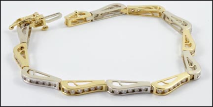 Two Tone Diamond Bracelet in 14K Yellow and White Gold LARGE