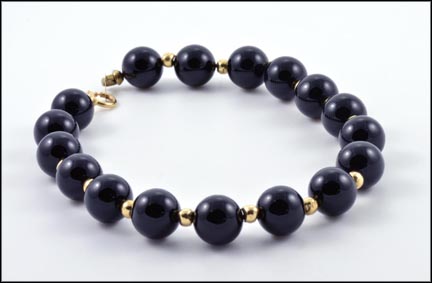 Onyx Bead Bracelet in 14K Yellow Gold LARGE
