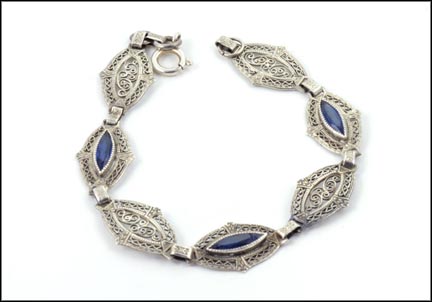 1925-30 Glass Stone Bracelet in Sterling Silver LARGE