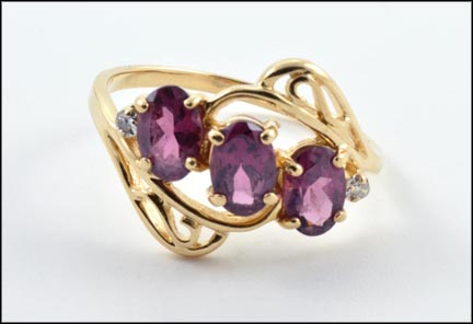 Three-Stone Garnet and Diamond Ring in 14K Yellow Gold MAIN