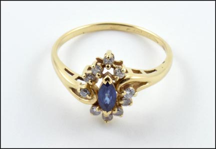 Marquise Cut Sapphire and Diamond Ring in 14K Yellow Gold LARGE
