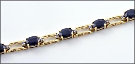 Sapphire and Diamond Bracelet in 14K Yellow Gold LARGE