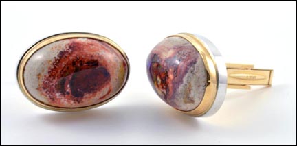 Mexican Opal Matrix Cufflinks in 14K Two-Tone Gold LARGE