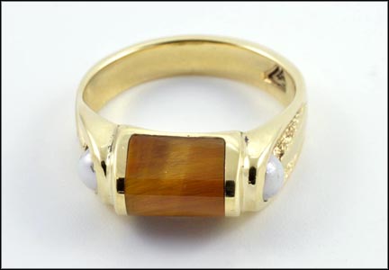 Pearl Tiger Eye Ring in Yellow Gold MAIN