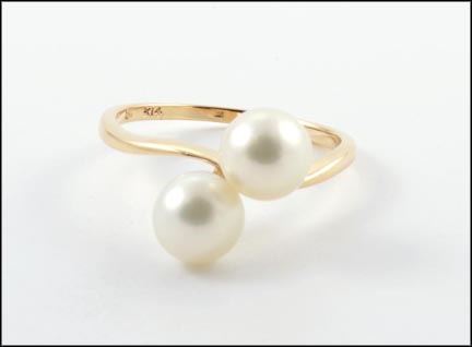 2-Pearl Ring in 14K Yellow Gold LARGE