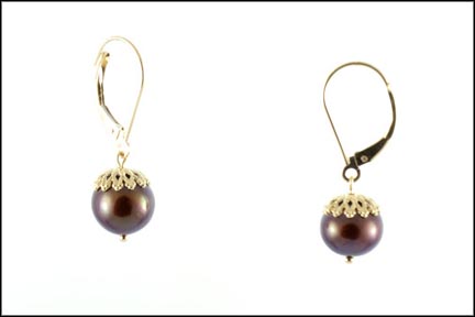 Brown Pearl Earrings in 14K Yellow Gold LARGE