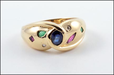 Ruby, Emerald and Sapphire Ring in 14K Yellow Gold LARGE