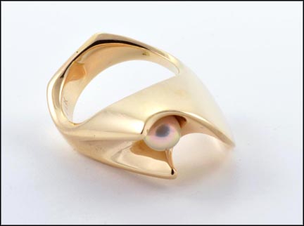 Modern Pearl Ring in 14K Yellow Gold LARGE