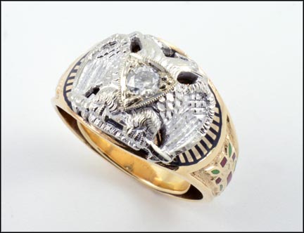 Masonic Diamond Ring in 10K Yellow Gold LARGE