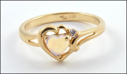 Heart Opal and Diamond Ring in 10K Yellow Gold LARGE