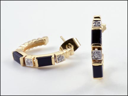 Onyx and Diamond Earrings in 14K Yellow Gold LARGE