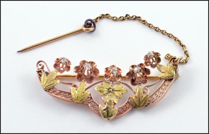 Victorian 1890's Diamond Pin in Two-Tone Gold LARGE