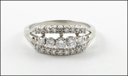 Three Row Diamond Ring in 18K White Gold MAIN