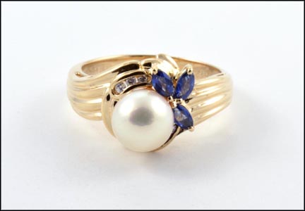 Pearl Ring with Sapphire Accents in 14K Yellow Gold MAIN
