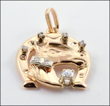 Horseshoe and Horse Diamond Pendant in 14K Yellow Gold MAIN