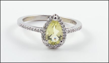 Yellow Quartz and Diamond Ring in 14K White Gold LARGE