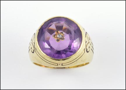 Amethyst Ring (engraved) in Yellow Gold LARGE
