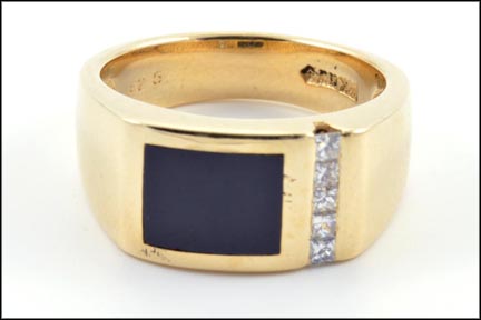 Onyx and Diamond Ring in 14K Yellow Gold LARGE