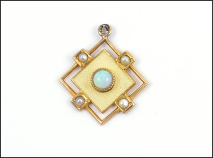 Opal and Pearl Square Pendant in Yellow Gold MAIN