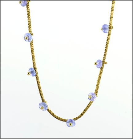 Tanzanite Bead Necklace in Yellow Gold LARGE