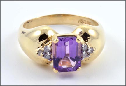 Amethyst Ring with Diamond Accents in 10K Yellow Gold MAIN