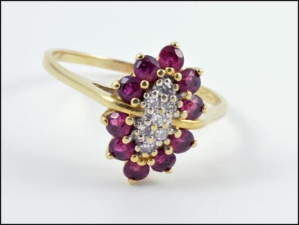Ruby and Diamond Ring in 14K Yellow Gold LARGE