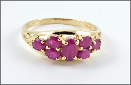 7 Stone Ruby RIng in 14K Yellow Gold LARGE