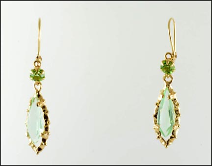 Peridot and Glass Earrings in 14K Yellow Gold LARGE
