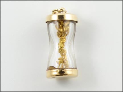 Hour Glass Charm with Gold Nuggets in 14K Yellow Gold LARGE