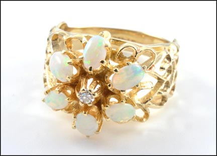 Opal and Diamond Ring in 14K Yellow Gold LARGE