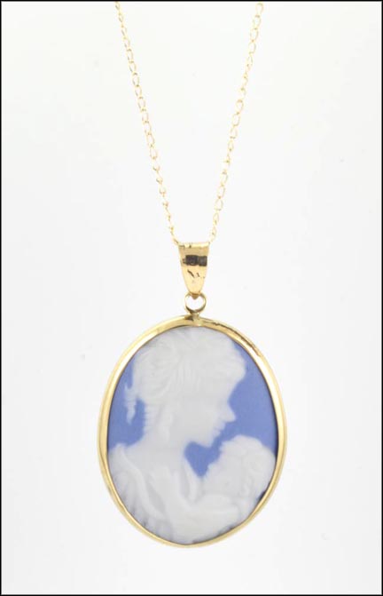 Ceramic Cameo Necklace in 10K Yellow Gold LARGE