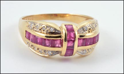 Ruby and Diamond Ring in 14K Yellow Gold LARGE